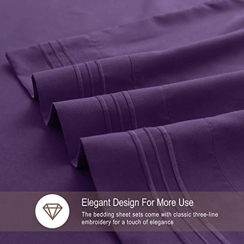 VEEYOO Queen Size Sheet Set - Super Soft 1800 Thread Count Premium Bed Sheet Sets - 16-Inch Deep Pockets, Hypoallergenic Brushed Microfiber, Wrinkle & Fade Resistant Sheet - 4 Pieces, Purple