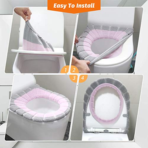 Homatee Cloth Toilet Seat Cover Stretchable Toilet Pads Bathroom Warmer Soft Available for Four Seasons, Washable Reusable Cloth Toilet Seat Cover Pads（4 Pack）