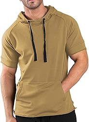 COOFANDY Men's Fashion Athletic Hoodies Pullover Muscle Fit Workout Gym Sweatshirt Cotton Short Sleeve Hoo