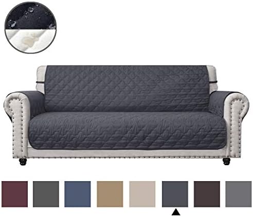 CHHKON Dark Grey Sofa Cover for Dog with Side Pockets 100% Waterproof Quilted Furniture Protector Sofa Slipcovers for Furniture Sofa, Pets for Leather Couch (Dark Grey, 68'')
