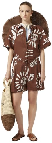 Scotch & Soda Women's Linen Utility Playsuit Jumpsuit, Inky Sun Brown, 14