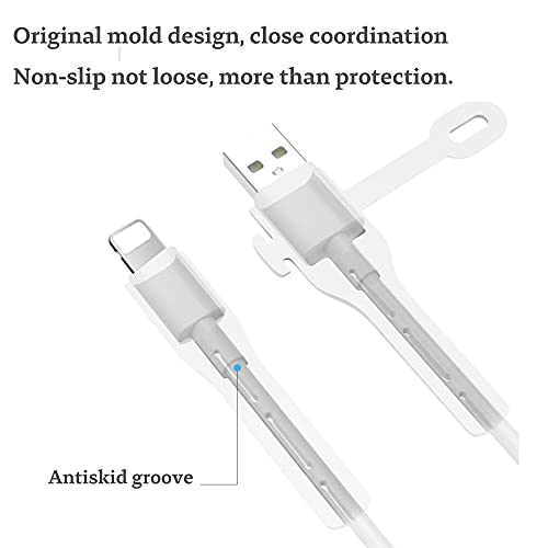 2 Pairs NURWOUE Charger Cable Saver, Cable Protector for iPhone iPad，Cable Management Organizer Protective，Cord Saver for Bundling and Organizing Cables (White+Black, Lightning to USB)