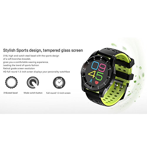Boofab GPS Smart Watch,Bluetooth IP68 Waterproof Sports Fitness Activity Watch with Global Positioning System,Heart Rate,Blood Pressure,Compass,Pedometer for IOS Iphone,Android (Yellow)