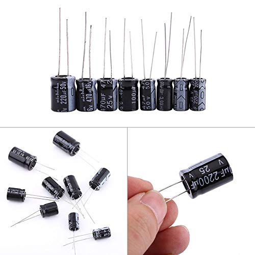 Electrolytic Radial Capacitors, 125 Pcs 1uF~2200uF 25 Values Electrolytic Capacitors Circuit Parts Assortment Kit Set