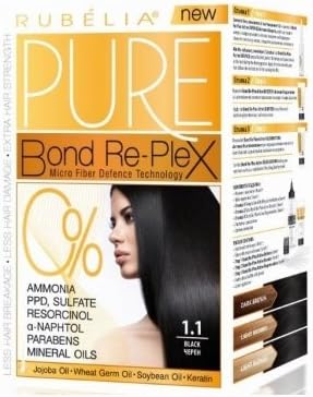 New Generation Permanent Hair Color Cream Pure Bond Re-Plex Enriched Formula with Keratin, Jojoba Oil - Ammonia, PPD Free (Black)