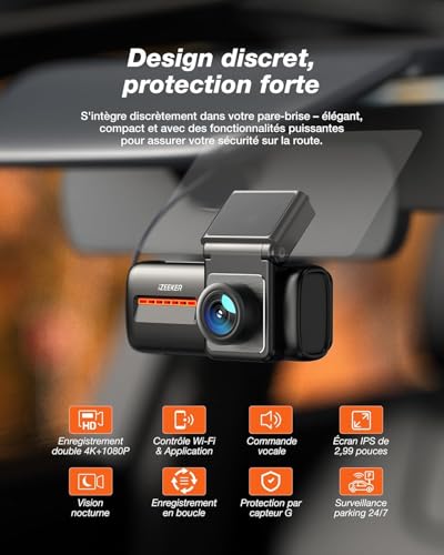 iZEEKER 4K Car Dashcam, Built-in Wi-Fi 6, Free 32G SD Card, 4K+1080P Dual Camera, 2.99" IPS Screen, App Control, Night Vision, G Sensor, Loop Recording, 24H Parking Mode