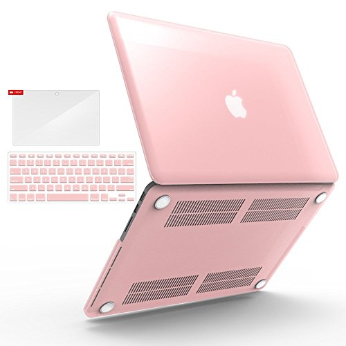 iBenzer Basic Soft-Touch Series Plastic Hard Case, Keyboard Cover, Screen Protector for Apple Previous Generation MacBook Pro 13-inch 13'' with Retina Display A1425/1502, Rose Quartz