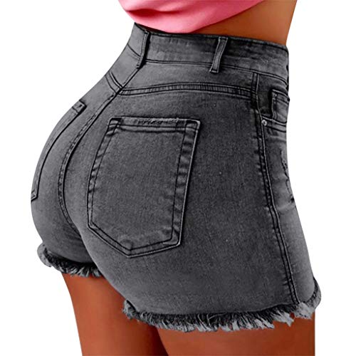 New Women Summer Short Jeans Denim Female Pockets Wash Denim Shorts Gray