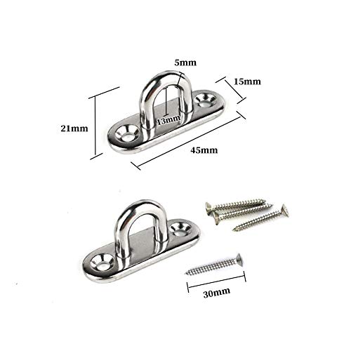2Pcs M5 304 Stainless Steel Oblong Pad Eye with 2Pcs Stainless Steel Snap Hook and 2Pcs Double Eye Chain Swivels Hook, for Boat Application Hardware Hook Loop Wall Mount Hanging Hardware Fitting