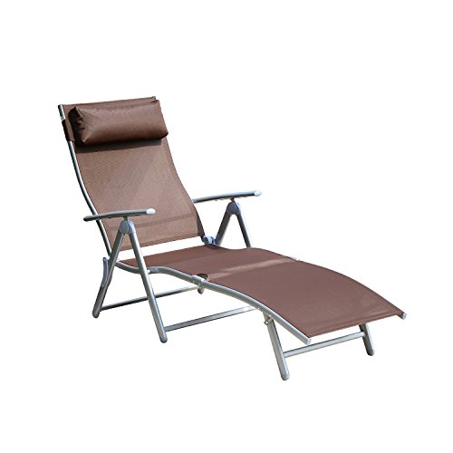 Outsunny Patio Reclining Chaise Lounge Chair with Cushion – Brown and Silver