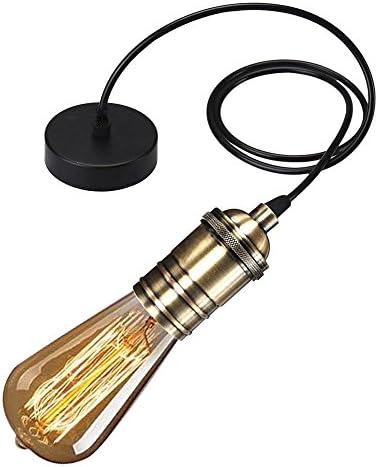 Morolingger E27 Vintage Edison Pendant Light Industrial Hanging Ceiling Mounted Chandelier Fixture Lamp Holder Fitting Kit Black Wire( Light Bulb not included) (Copper)