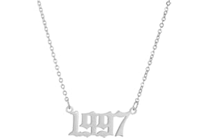 SKQIR Birth Years Necklace,Initial Year Number Pendant Necklace Birthday Gift Charm Friendship Old English Arabic Mumerals Stainless steel Necklace Jewelry for Women Girl