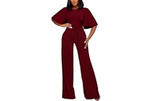BessCops Womens Loose Short Sleeve Belted Wide Leg Pant Romper Jumpsuit Casual Business One Piece Outfits