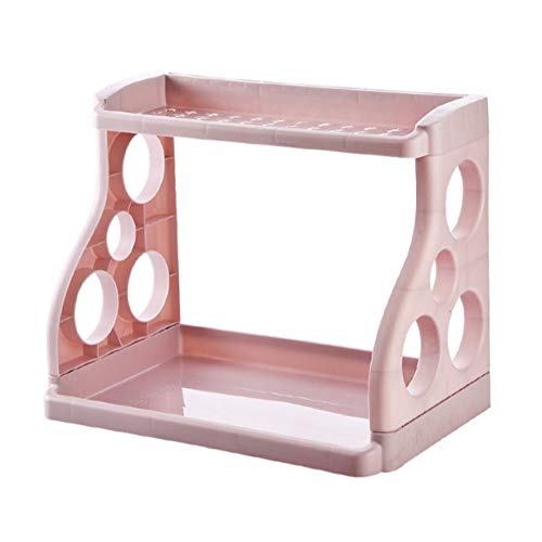 FEOOWV 2-Tier Standing Spice Rack Organizer for Kitchen Bathroom Countertop Storage,Spice Bottle Jars Holder Shelf (StyleA-Pink)