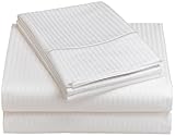 Renaissance Collection 600-Thread-Count Woven Cotton Stripe Queen Sheet Set, White