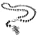 INBLUE Men's Stainless Steel Rubber Pendant Necklace Silver Tone Black Cross Virgin Mary 27 Inch Rosary Chain