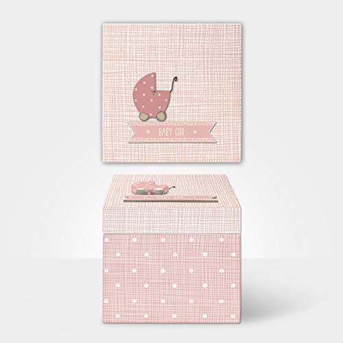 East of India Pink Baby Girl Wood Memory Keepsake Trinket Box 14x14x13.5cm