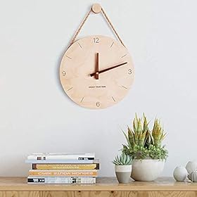 YHYHNE Wall Clock - Creative Simple Round Wood Scale Hanging Rope Clock, Silent/Accurate Time, 10 Inches Fashion Good… 41UdO0JofYL. SS280