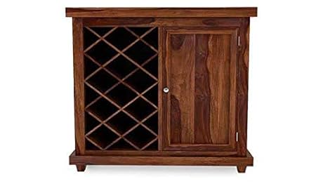 Aprodz Sheesham Wood Wine Storage Seabird Stylish Bar Cabinet for Living Room | Teak Finish