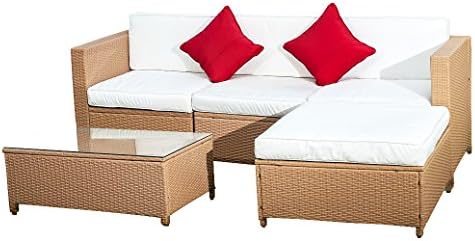 Modetti 5 Piece Outdoor Patio Furniture Cushioned Rattan Wicker Aluminum Frame Sectional Sofa Set