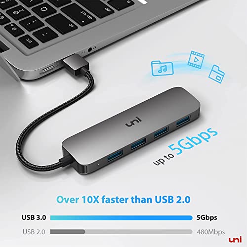 USB Hub, uni Aluminum 4Port USB Splitter for laptop, Slim USB 3.0 Hub