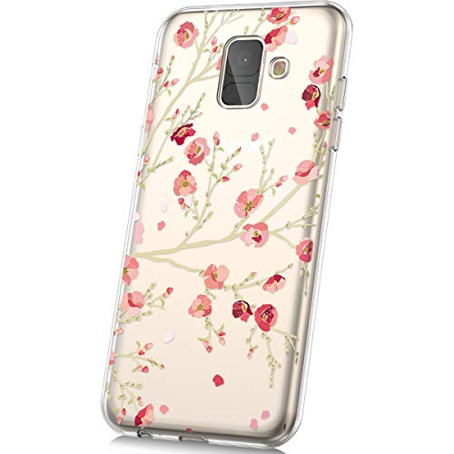 PHEZEN Case for Galaxy A8 2018 Case,Cute Art Design Soft Flexible Crystal Clear TPU Silicone Rubber Case Ultra thin Transparent TPU Bumper Cover Phone Case for Samsung Galaxy A8 2018,Pink Plum blossom