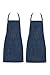 CHAMA 65% Polyester 35% Cotton Blue Pinstripes Adjustable Neck Strap Long Tie 2 Pockets Bib Apron For Men,Women Chef Baker Cooking Craft Garden Half Aprons for Servers Craftsmen -2 Pack (Blue)