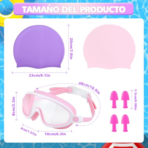 Gafas de Natación para Niños,2 Pcs Anteojos de Natación para Niños con Tapón para La Oídos y Clip para La Nariz,Swim Goggles Ajustable de Silicona,Protección UV,Sin Fugas,Antivaho Anteojos de Natación