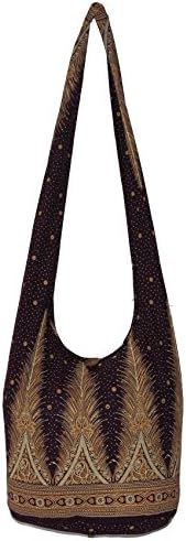 Peacock Tail Bohemian Hippie Hobo Boho Big Crossbody Shoulder Bag 39" (DarkVioletGold)