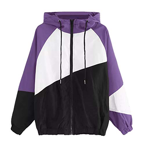 Clearance Women Patchwork Coat, Duseedik Ladies Long Sleeve Thin Skinsuits Hooded Zipper Casual Sport Overcoat - Thumbnail 7