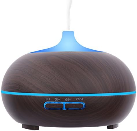 Sililoli 300ml Aroma Essential Oil Diffuser, Wood Grain Ultrasonic Cool Mist Humidifier for Office Home Bedroom Living Room Study Yoga Spa (Dark Wood grain)