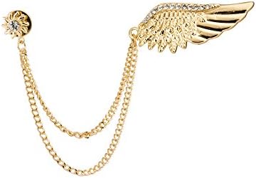 Golden Power Wing with Hanging Tassel and Swarovski Brooch/Shirt Stud/Lapel Pin for Men