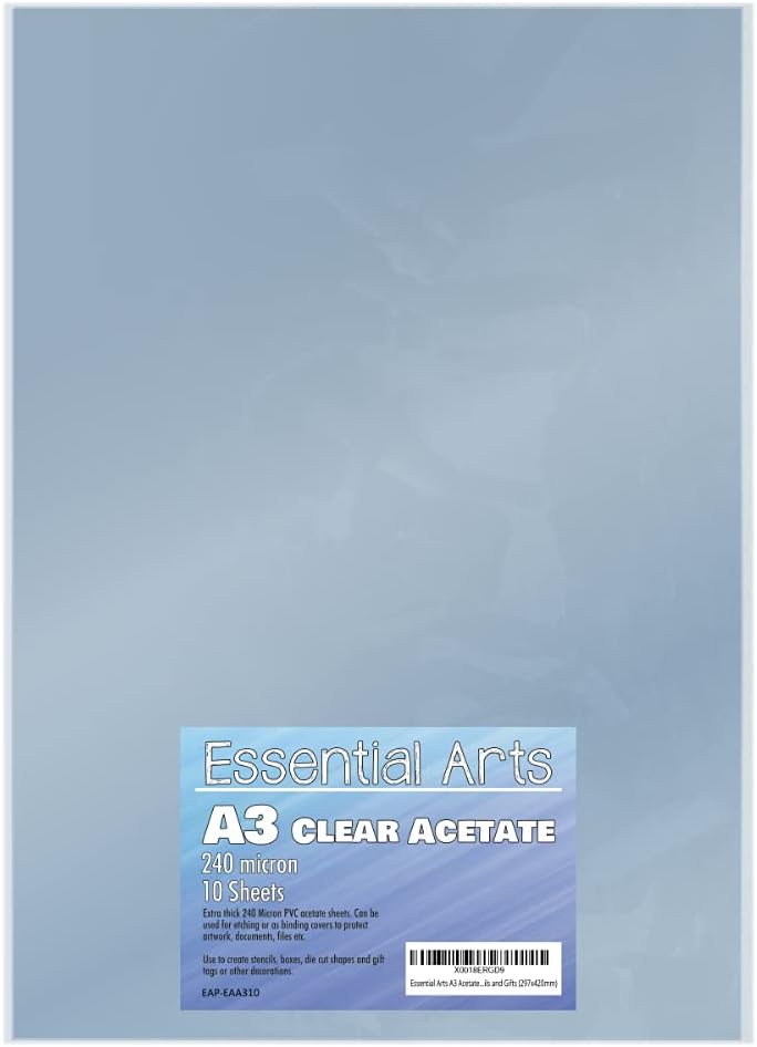 Essential Arts A3 240 Micron Clear Acetate Sheets Pack of 10