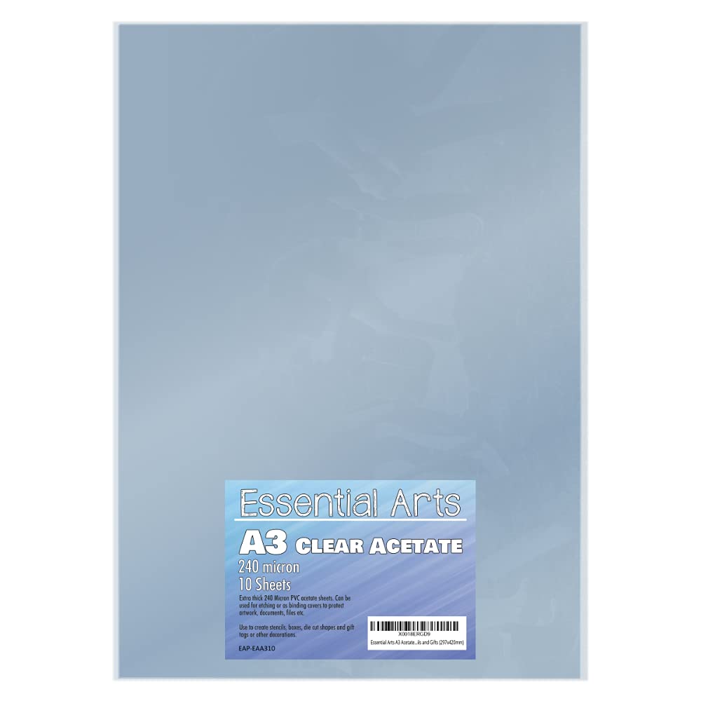 Essential Arts A3 Clear Acetate 240 Micron Pack of 10 Sheets. Extra Thick PVC Binding Cover Ideal for Etching, Craft, Stencils Picture Frames and Gifts — image 1