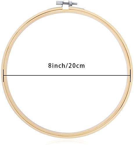 WOWOSS 8 Pieces 8 Inch Embroidery Hoops Wooden Round Adjustable Bamboo Circle Cross Stitch Hoop Ring Bulk for Embroidery and Cross Stitch Art Craft Handy Sewing
