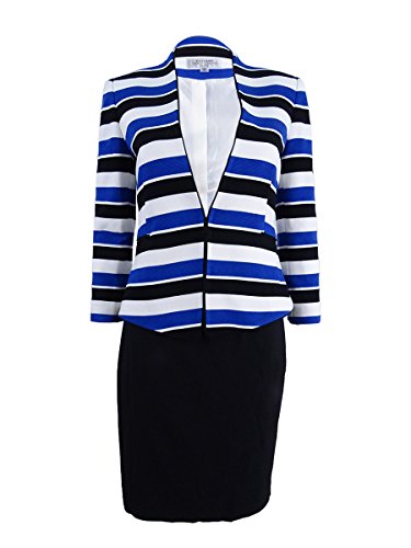 Tahari ASL Women's Striped Skirt Suit (2, Royal/Black/White)
