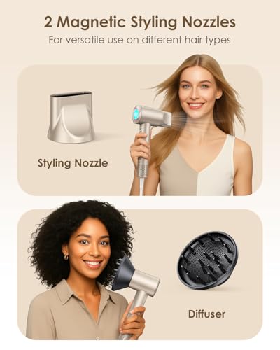 Hair Dryer, 160,000 RPM High-Speed Ionic Blow Dryer with Diffuser, Professional Hairdryer for Fast Drying, 500 Million Negative Ions, Low Noise Compact Hair Blow Dryer for All Hair Types, Gold