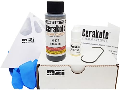 Titanium H-170 Oven Cure, MSI Ceramic Firearm Paint Bundle, includes 7 items: 45ml Ceramic Paint, Catalyst, Strainer, Gloves, Hanging hook, instructions and link to MSI instructional video.