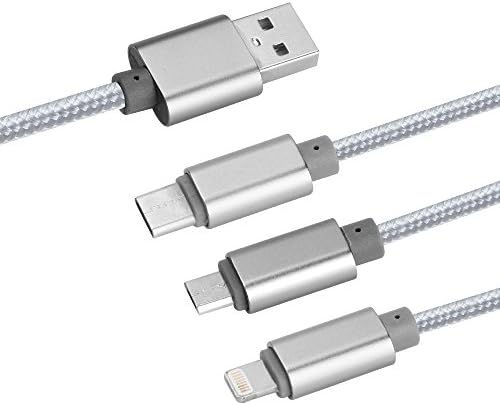 Car Charger Cable USB Type-C/Lightning/Mirco 3 in 1,LEOGEO Multiple Universal 3A Quick Charging Cable for Driving/Traveling/Home/Public (Silver)