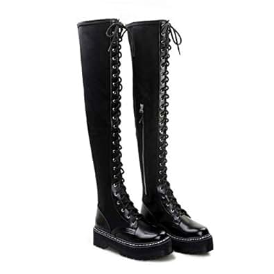 Good-Memories Thigh High Boots Women Black Lace Up The