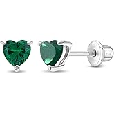 In Season Jewelry CZ Birthstone Heart Kids Earrings - 925 Sterling Silver Hypoallergenic Earrings for Girls with Safety Screw Backs - Safe & Comfortable for Toddlers, Kids & Little Girls