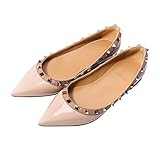 Katypeny Womens Rivet Stud Slip On Pointed Toe Loafers Flats Pumps Shoes