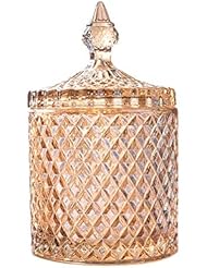 Rainie Love Home Basic Food Storage Organization Set-Amber Crystal Diamond Faceted Jar with Crystal Lid,Suitable as A Candy Dish,Cookie Tin,Biscuit Barrel,Decorative Candy Jar-16 OZ-Large
