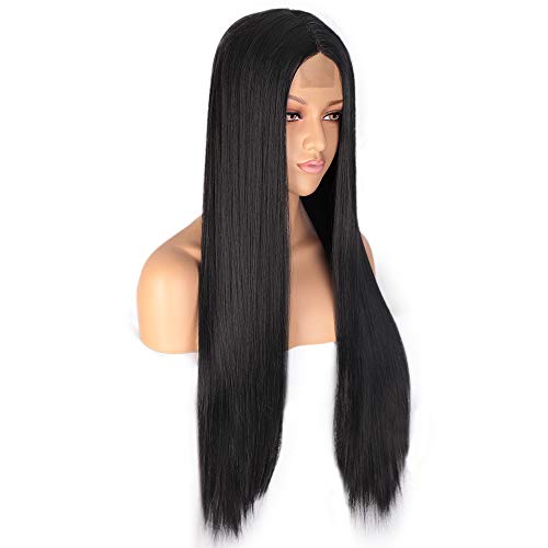 Vigorous 30 Inch Synthetic Straight Long Black Wig Middle Part Wig for Women with Daily Wear Full Wig 30 In Wig.