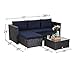 PHI VILLA Patio Sofa Set,3 Pieces All-Weather Upgrade Wicker Outdoor Sectional Sofa,L-Shaped Small Patio Conversation Furniture Set with Cushion and Coffee Table(Navy Blue)
