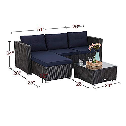 PHI VILLA Patio Sofa Set,3 Pieces AllWeather Upgrade Wicker Outdoor Sectional Sofa,LShaped