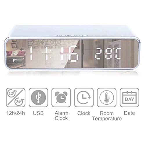 Docreate Digital Alarm Clock with Wireless Charger,LED Desk Alarm Clock with Thermometer and