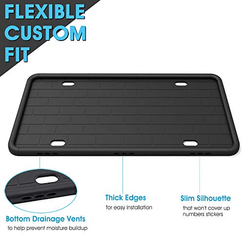 JIWINNER 2 Pcs Black Silicone License Plate Frame - Premium Universal Car License Plate Holder with Drainage Holes - Modern, Rust-Proof, Weather-Proof and Rattle-Proof License Plate Frame for Car
