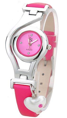 Heart Pearl Dangle Analogue White Dial Girls Watch - dk1250