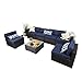 PHI VILLA Outdoor Patio Rattan Sectional Sofa- Patio Wicker Furniture Sofa Set 7-Piece, Blue